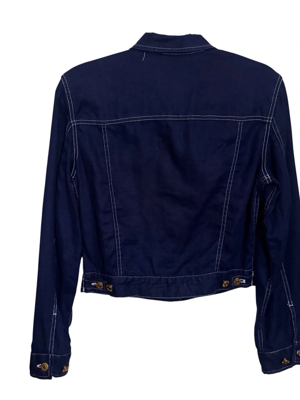 Lauren Ralph Lauren Size Small Blue Linen Jacket Stitch Pockets Western Denim - Picture 4 of 5